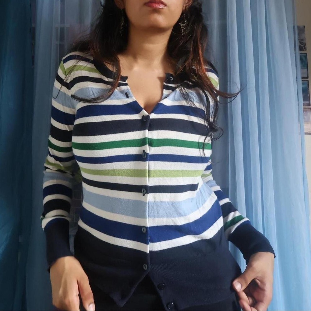 Striped Button-Front Cardigan
